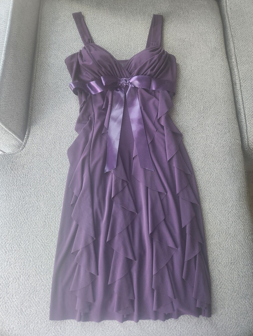 Women’s DJ-Jaz Purple Ruffled Satin-Accent Dress Sz 10